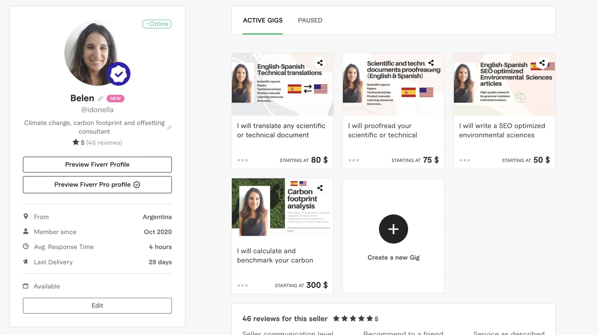 perfil de freelancer de fiver